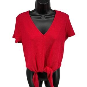 Madewell Texture & Thread Red Tie Front V Neck Top Cotton Size M